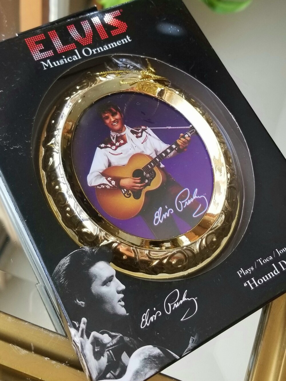 ❗Vintage Elvis Presley Musical Ornament,"Hound Dog" with Photo❗